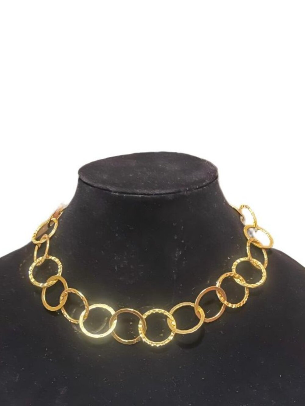 Gold-Tone Hammered Circle Link Statement Necklace